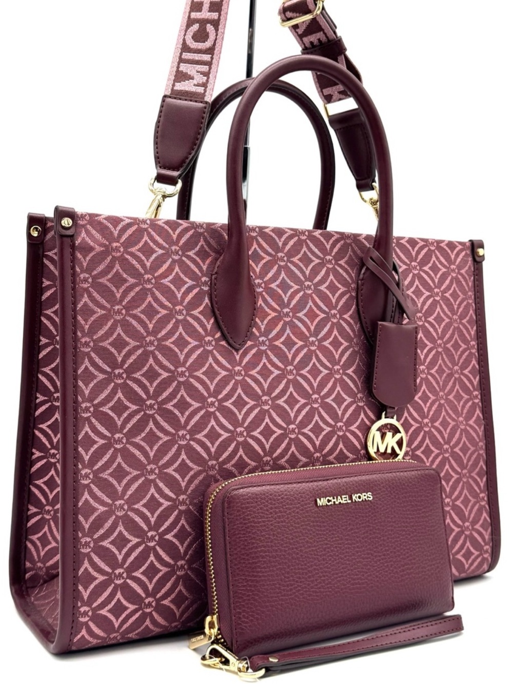 Michael Kors Medium Mirella Tote Bag & Matching Phone Case Wallet - Ox Blood